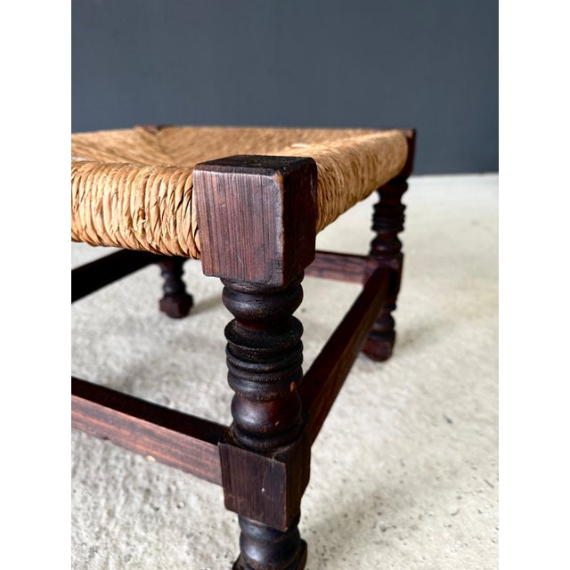 1940s French Country Oak and Rush Ottoman, France, 1940s For Sale - Image 5 of 18