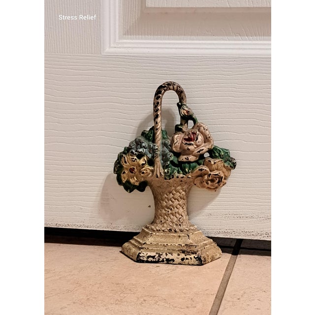 1930s 1930s Hubley #152 Cast Iron Basket of Flowers Doorstop With Original Paint For Sale - Image 5 of 10