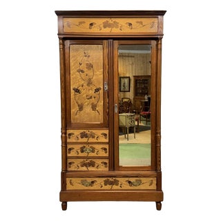 20th Century Art Nouveau Wardrobe in Pitch Pine and Speckled Maple Burl For Sale