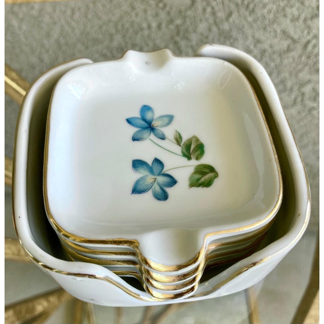 Circa 1960 Porcelain Ashtray Caddy & Four Ashtray Set by Fine China