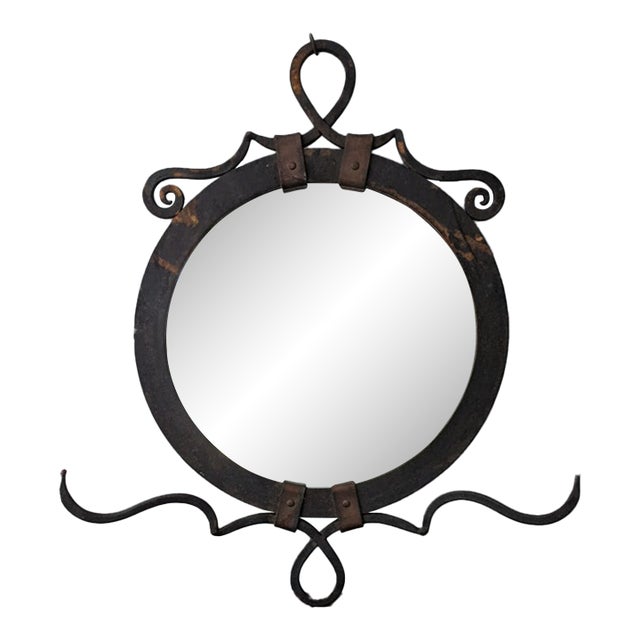 Wrought Iron Mirror: Antique Arts & Crafts Wall Decor With Brass Circa 1890-1910 For Sale