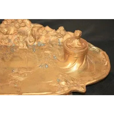1920s Antique French Art Nouveau Gilt Bronze Inkwell Signed A. Marionnet Depose For Sale - Image 5 of 11