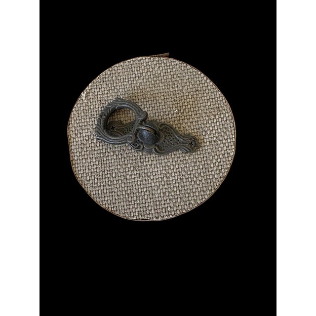 Late 20th Century Late 20th Century Rustic Wine Bottle Case With Woven Fabric & Brown Stitched Trim, Cylindrical Wine Gift Box, Metal Ring Handle For Sale - Image 5 of 11