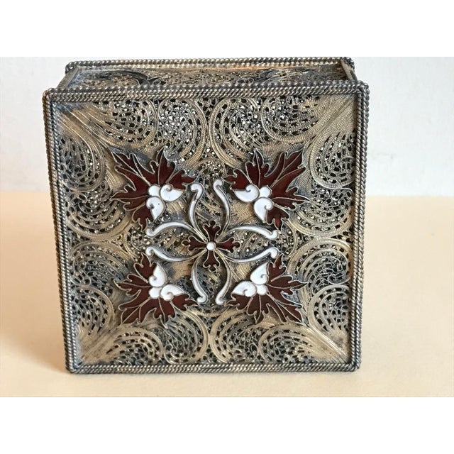 Portuguese Silver Filigree and Enamel Box with Gold Wash For Sale - Image 10 of 12