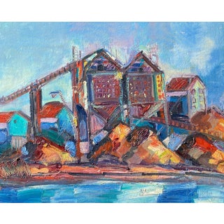 2002 "Oakland Industrial Landscape" Expressionist Oil Painting For Sale