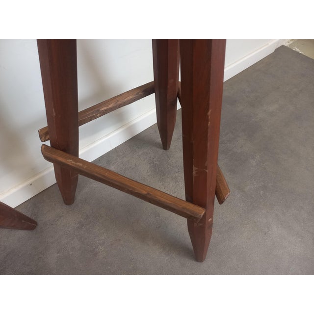 Brutalist Wood Stools, 1950s, Set of 4 For Sale - Image 15 of 18