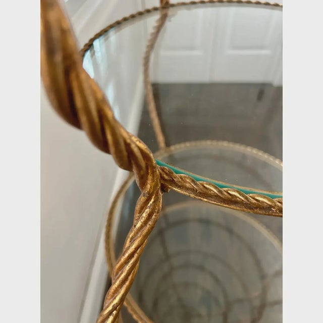 Hollywood Regency Vintage Italian Style Gilt Metal Twisted Rope Etagere Shelf For Sale - Image 3 of 4