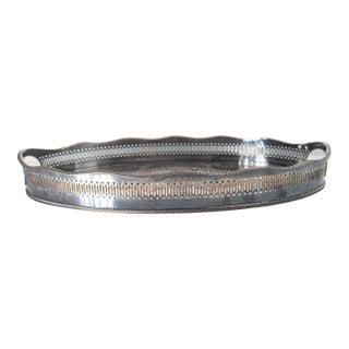 Mid-Century English Sheffield Silverplate Drinks Serving Tray With Gallery in Victorian Style For Sale