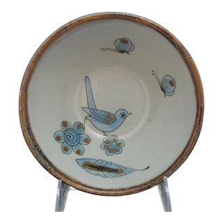 Ken Edwards El Palomar Blue Bird Flowers Mexican Tonala Pottery 6 1/4" Bowl For Sale
