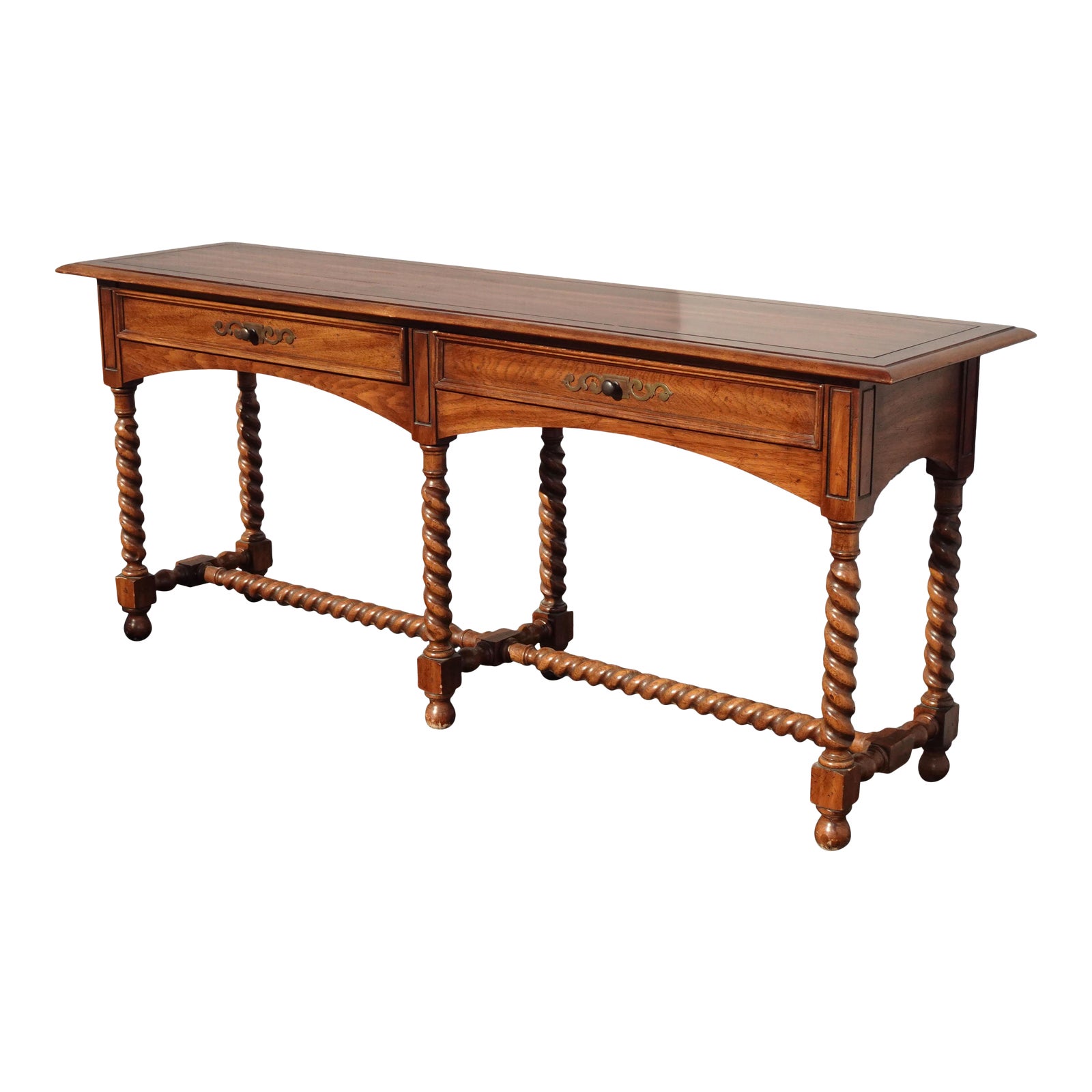 Vintage French Country Oak Barley Twist Sofa Console Table by Hekman W