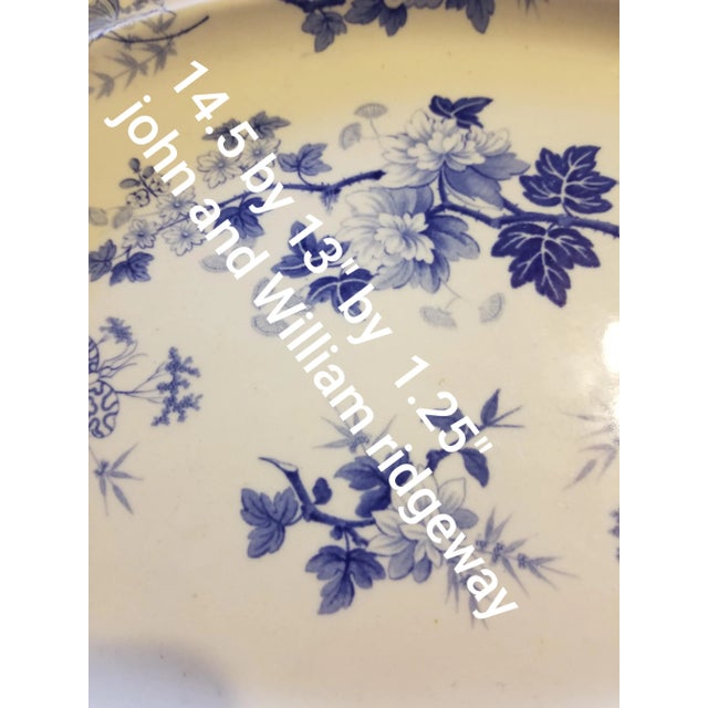 Antique English blue and white transferware stoneware platter. Japan Flowers pattern John and William Ridgeway