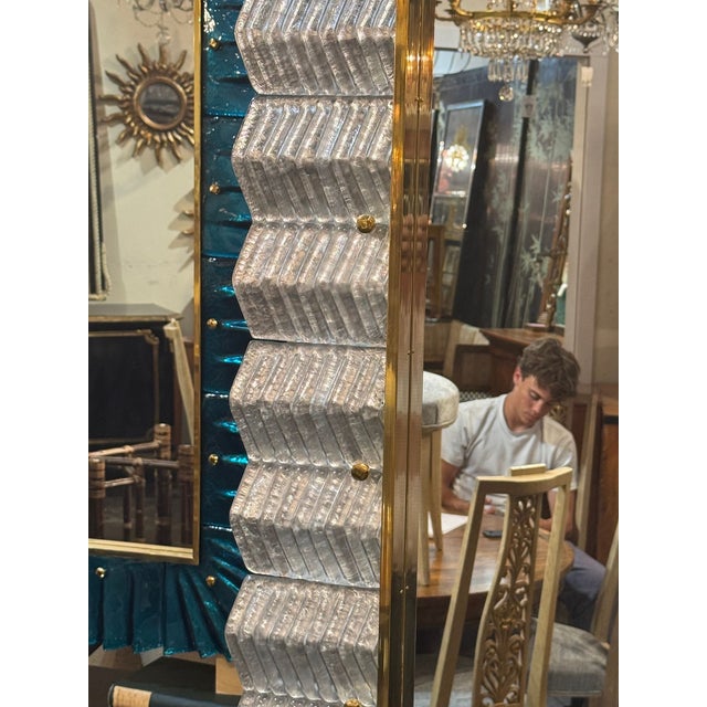 Glass Murano Silver Glass Zigzag Mirror For Sale - Image 7 of 8