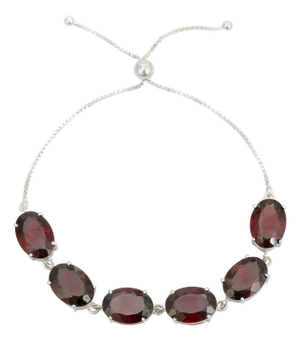 Bochic Red Garnet Gemstones Bolo Adjustable Bracelet in 925 Solid Silver