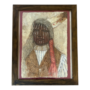 Vintage Portrait of a Native American Man With War Paint in Wood Frame