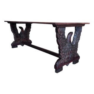 Early 20th Dining Room or Center Table with Carved Walnut Pedestal Eagles For Sale