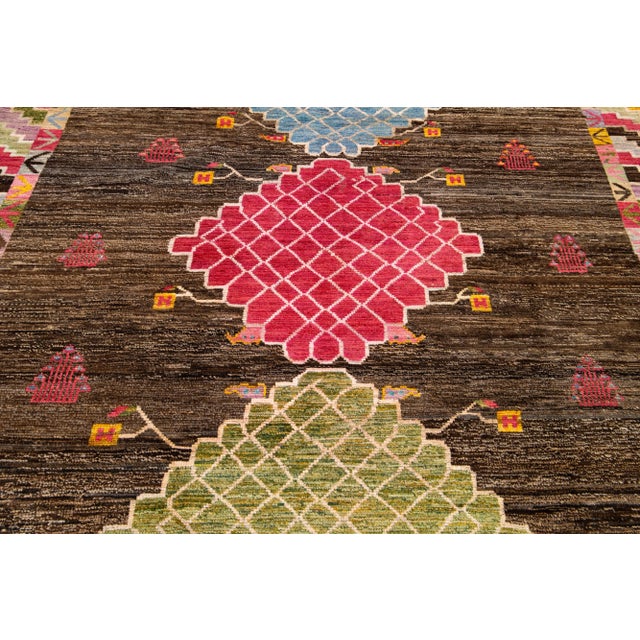 Textile Room Size Modern Brown Wool Rug Art Deco Designed For Sale - Image 7 of 9