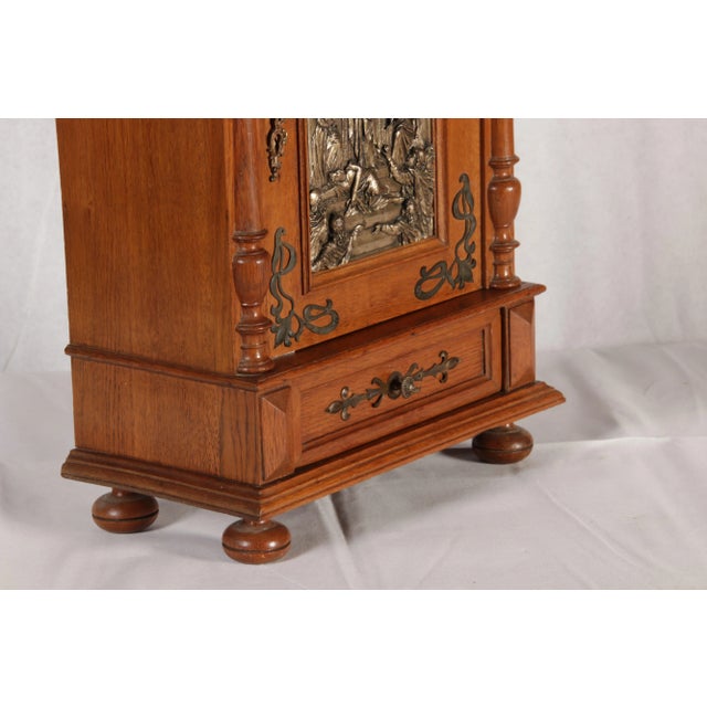Antique Art Nouveau Hanging Cabinet in Oak and Brass, 1900 For Sale - Image 17 of 18