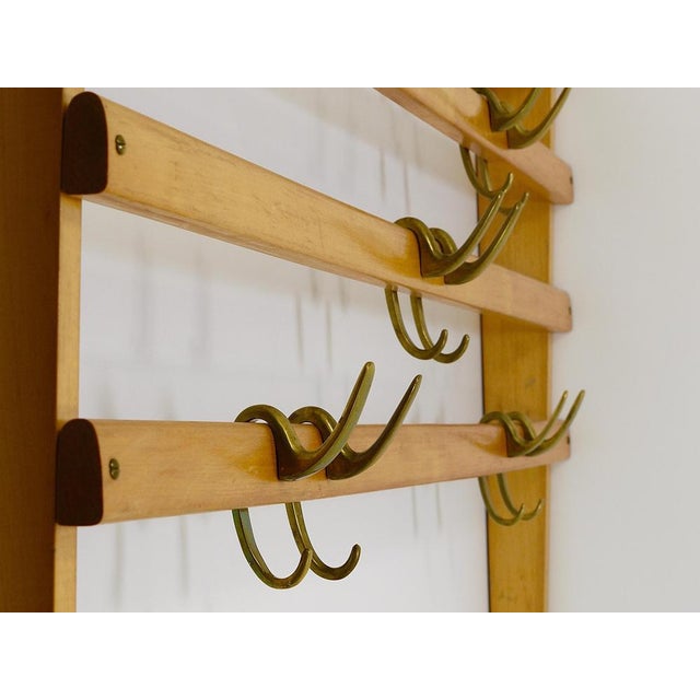 Large Mid-Century Coat Rack in Beech with 8 Brass Hooks attributed to Carl Auböck, 1950s For Sale - Image 3 of 18
