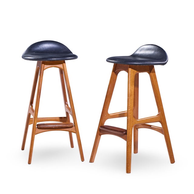 Mid-Century Modern Erik Buch Mid Century Danish Teak Bar Stools - Pair For Sale - Image 3 of 13