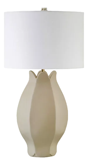 Matthew Izzo Home Mae Beige Glaze Ceramic Table Lamp With Brass Accents and Shade