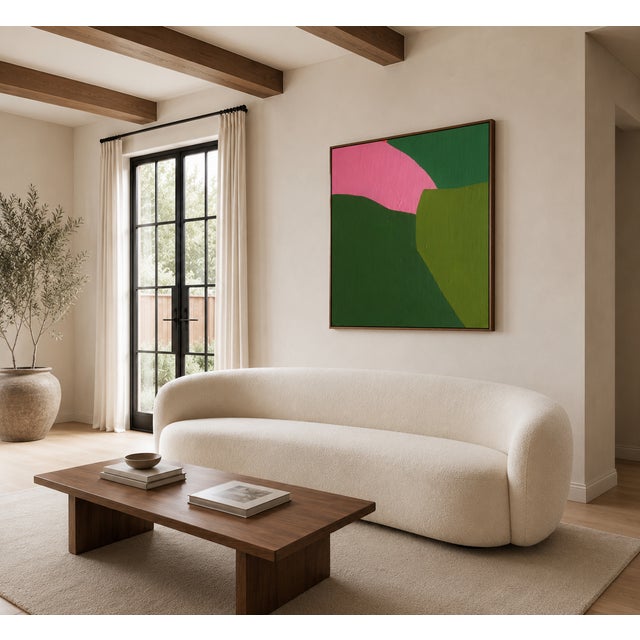 This abstract artwork explores the delicate balance of nature through a dialogue of deep greens and luminous pink. Organic...