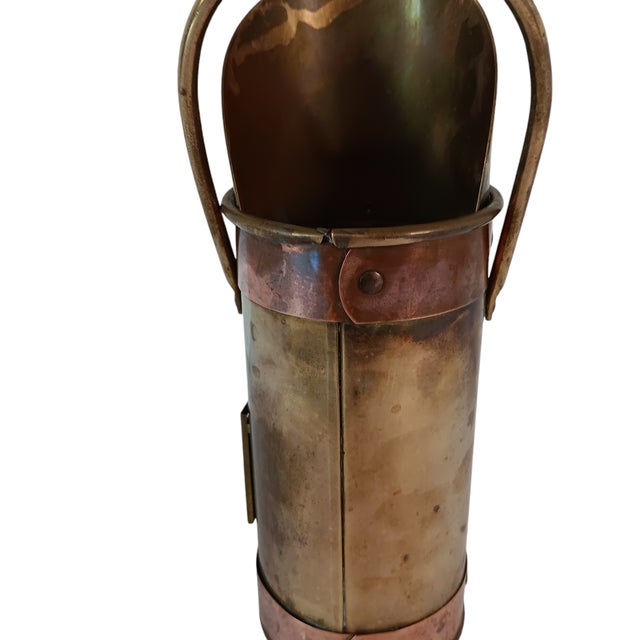 Vintage Brass and Copper Match Holder Scuttle With Striker For Sale - Image 4 of 10
