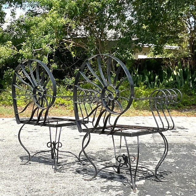 Coastal Vintage Coastal Nautilus Shell Wrought Iron Lounge Chairs - a Pair For Sale - Image 3 of 10