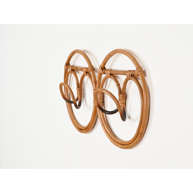 1960s French Riviera Round Coat Rack in Bamboo and Wicker by Albini & Helg, 1960s For Sale - Image 5 of 10
