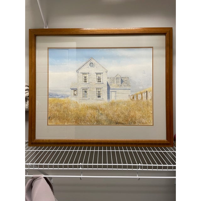 Traditional 1986 Original Coastal Beach Cottage Watercolor Painting by Mickey Williams With Oak Frame For Sale - Image 3 of 10
