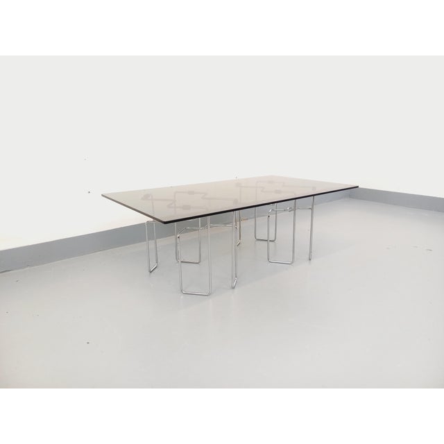 Vintage Space Age Rectangular Coffee Table in Smoked Glass and Chrome Metal, 1970s For Sale - Image 4 of 15