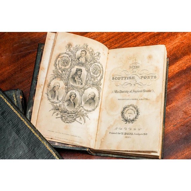 Rare Complete 3 Volume Antique Miniature Leather Book Set Lives of Scottish Poets Scotland Library Office Home Decor For Sale - Image 9 of 14