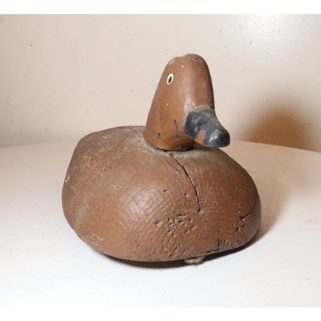 Wood Antique Hand Carved Wood Flat Bottom Folk Art Duck Decoy Bird Sculpture Statue For Sale - Image 7 of 12