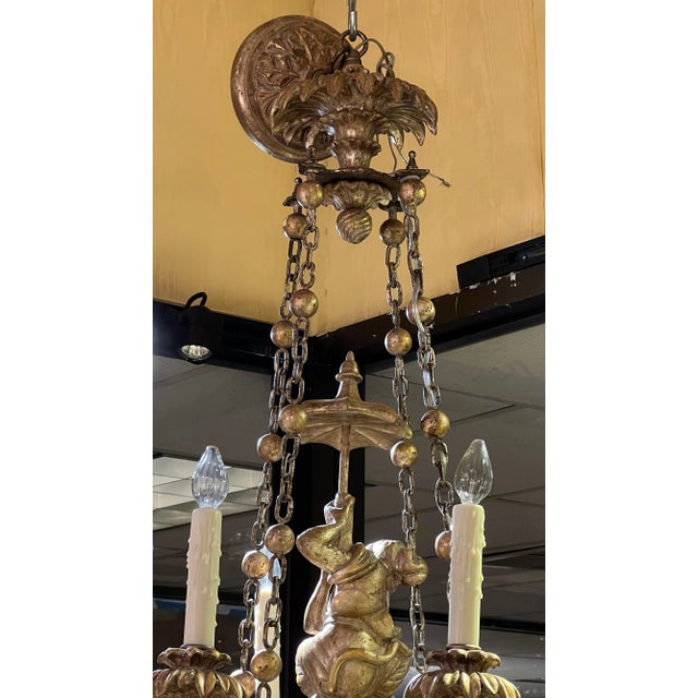 Vintage Chinoiserie Giltwood Chandeliern with Monkey For Sale In New York - Image 6 of 8