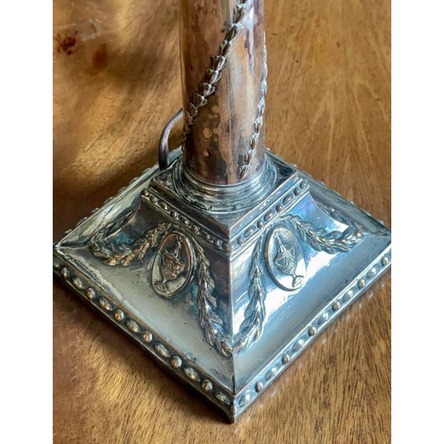 Metal 19th C. English Sheffield Silver Plate Corinthian Column Candlestick Lamp For Sale - Image 7 of 9
