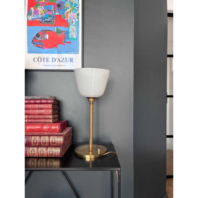 Senator Lamp in Brass and Opaline Glass, 1970s For Sale - Image 3 of 6