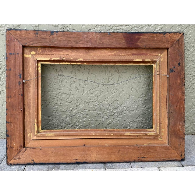 Wood Vintage Mid 20th Century Ornate Wooden Black and Gold Gilt Picture or Mirror Frame For Sale - Image 7 of 10