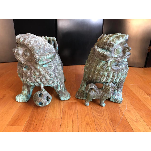 Monumental Antique Chinese Bronze Indoor Outdoor Foo Dogs - a Pair For Sale - Image 10 of 12