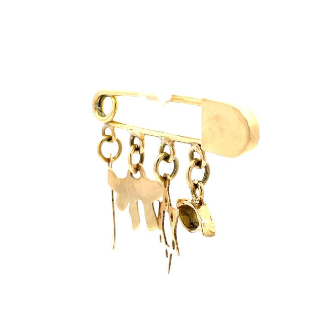 Metal 14k Gold Brooch With Charms: Hand Butterfly Star of David Evil Eye For Sale - Image 7 of 7