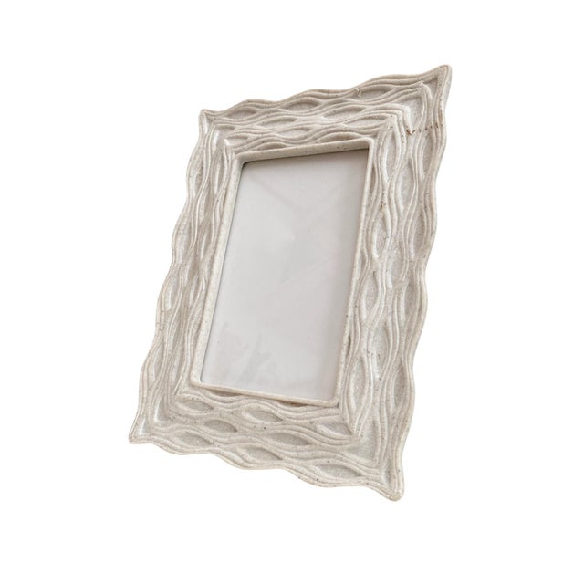 Carved Stone Picture Frame: Wavy Textured Decor For Sale - Image 4 of 6