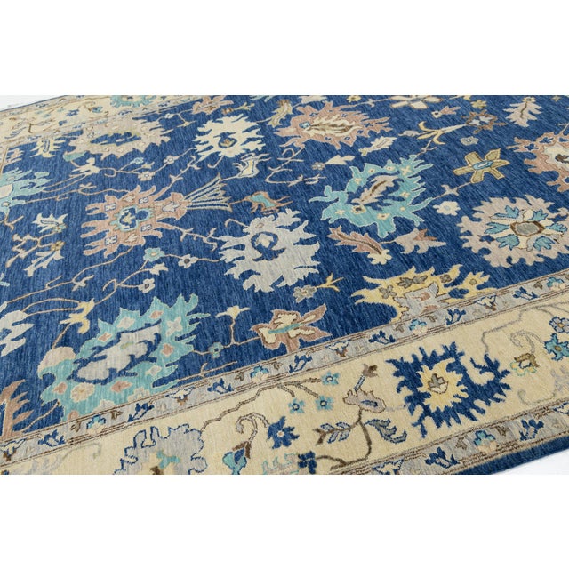 2020s Contemporary Hand-Knotted Wool Modern Oushak Style Area Rug in Indigo Blue For Sale - Image 5 of 12