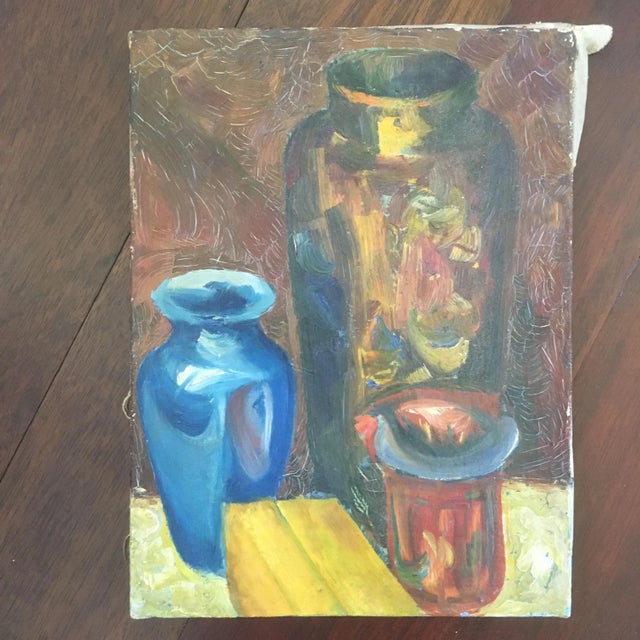 Burnt Umber 1940s Vintage Still Life Oil Painting For Sale - Image 8 of 11
