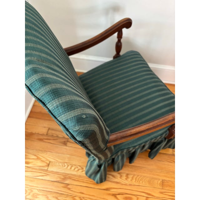 Early 20th Century Striped Green Skirted Chair For Sale - Image 12 of 12