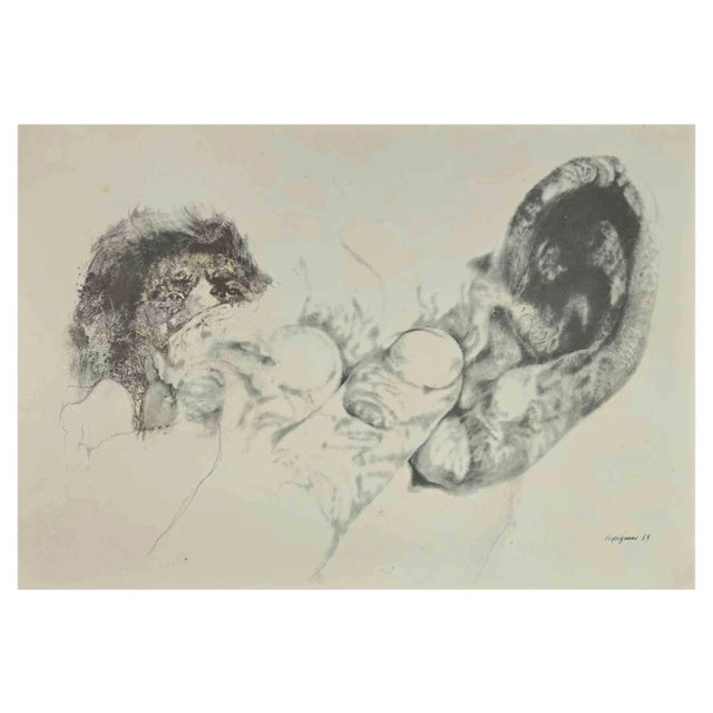 After Renzo Vespignani, Portrait and Hand, Phototype Print, 1960s For Sale