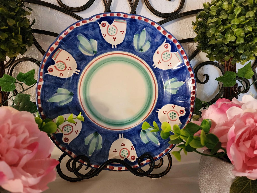 Vintage Italian Vietri Solimene Hand Painted Bird Dinner Plate