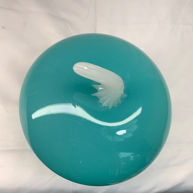 Large Tiffany Blue Opaline French Style Lidded Apple Vessel For Sale - Image 4 of 8