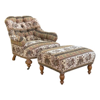 Vintage English Tufted Barrel Lounge Chair & Ottoman For Sale