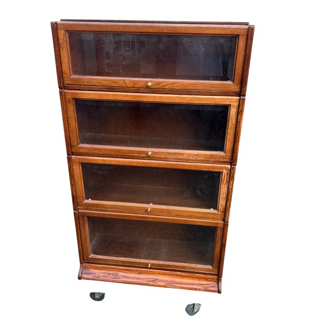 Late 20th Century Oak Barrister Leaded Top 5 Stack Bookcase For Sale - Image 12 of 17