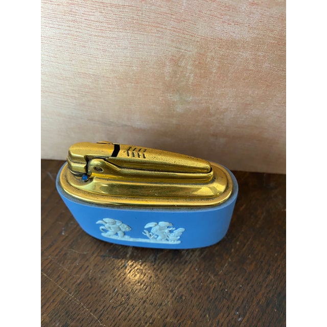 Mid 20th Century Vintage Wedgwood Blue Lighter With Cream Cherubs