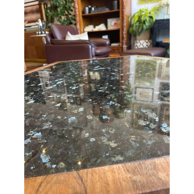 Mid-Century Modern Hexagonal Table With Labradorite and Brass For Sale - Image 4 of 6