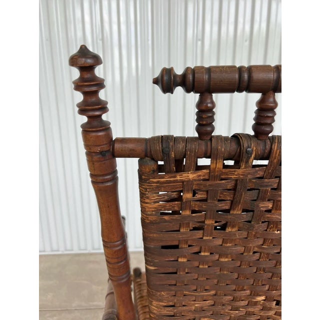 Early 20th Century Antique Rustic Rocking Chair, Wooden With Woven Seat For Sale - Image 10 of 10